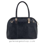 کیف چرم مشکی نیم گرد ورنی زنانه
