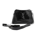 کیف دوشی زنانه مشکی براق با طرح کروکو و بند زنجیری کد 594