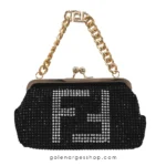 کیف دستی مجلسی زنانه نگین‌دار با بند زنجیری طلایی-طرح نگین