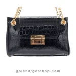 کیف مشکی زنانه طرح سوسماری براق قفل دار کد 506